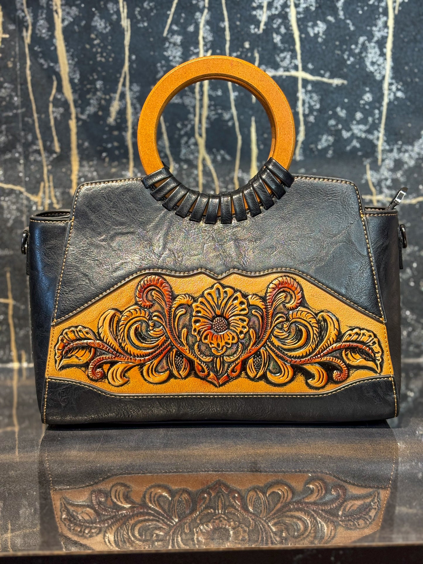 Black Wooden Luxe Handbag