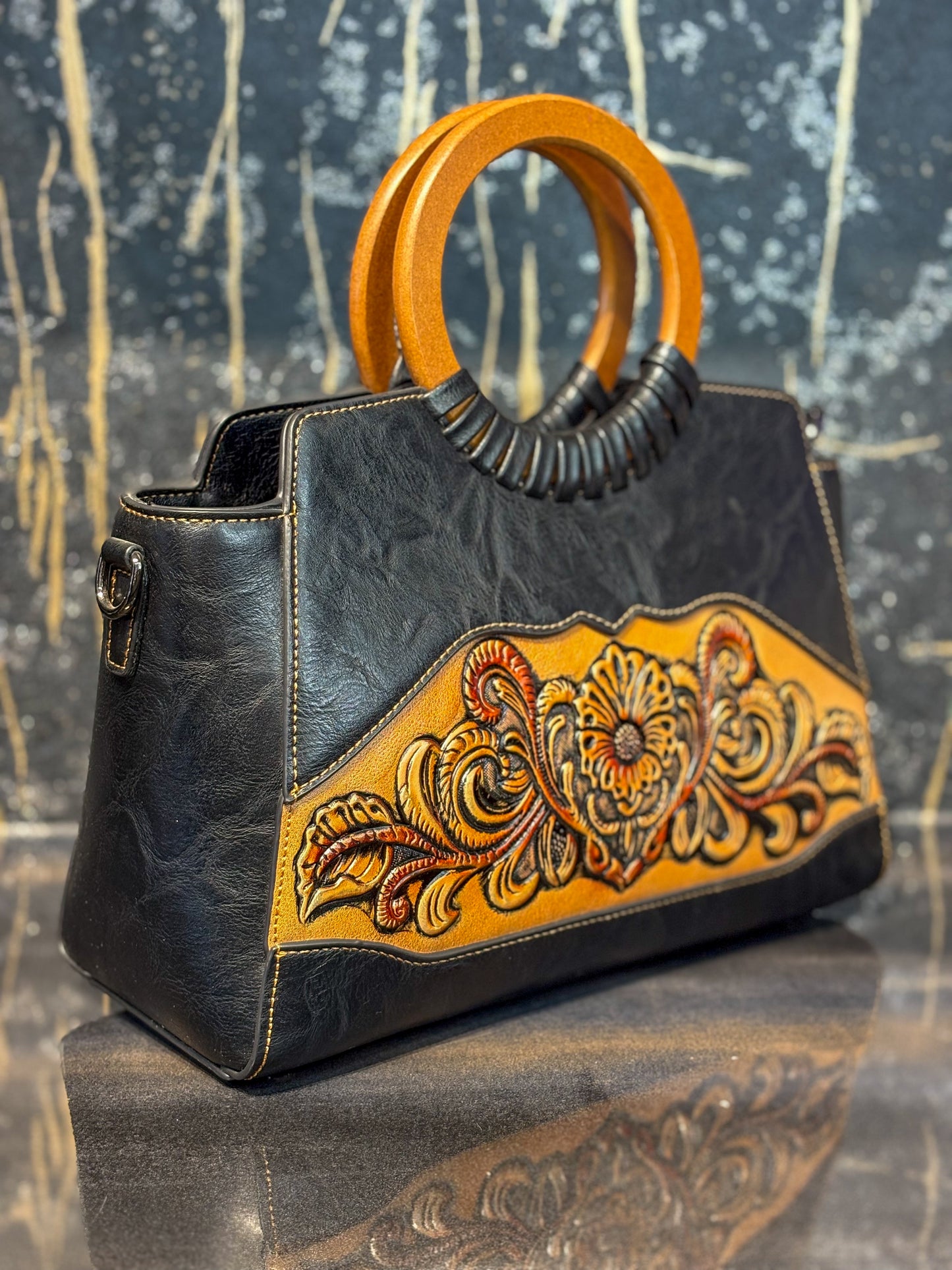 Black Wooden Luxe Handbag