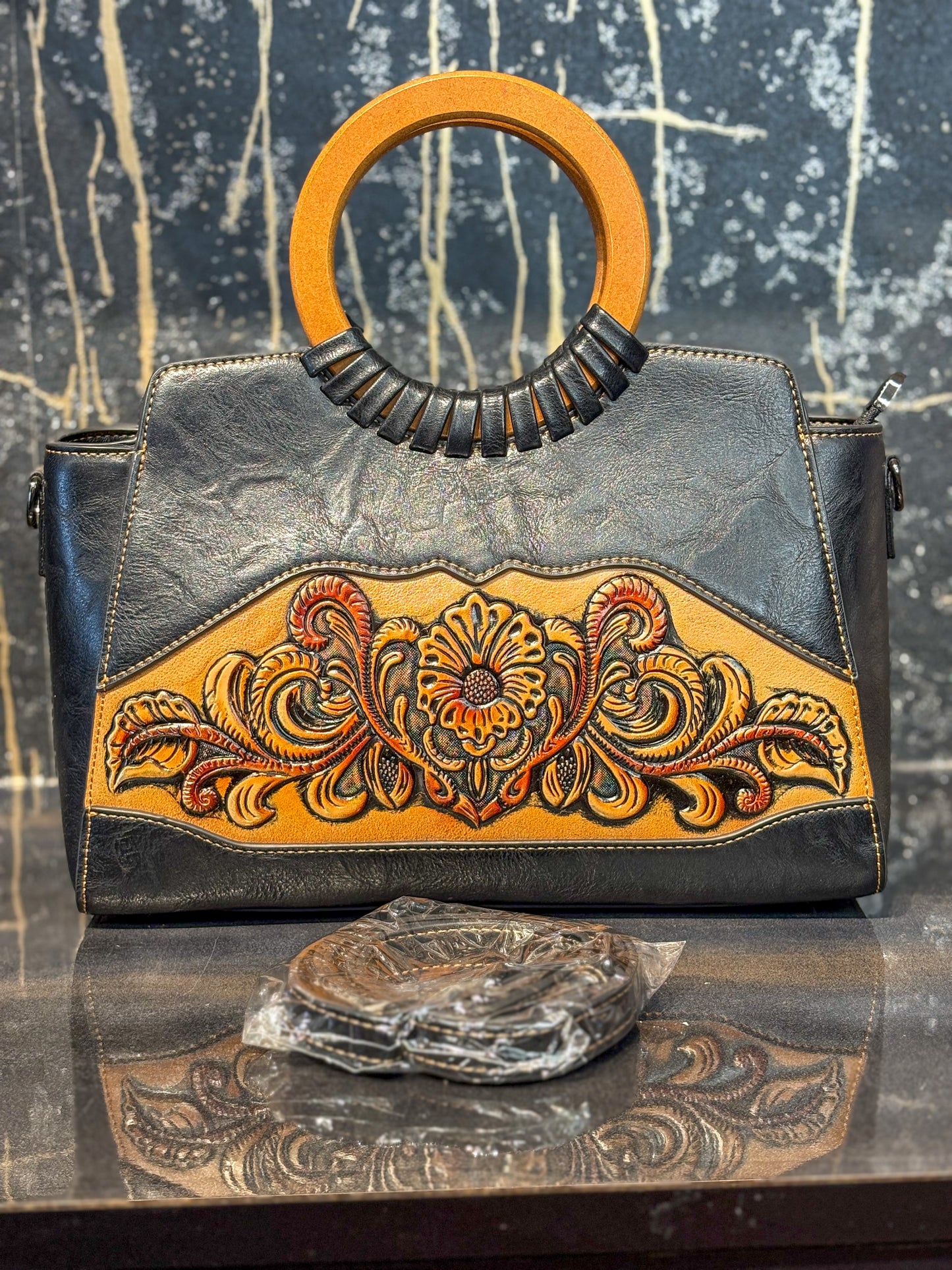 Black Wooden Luxe Handbag