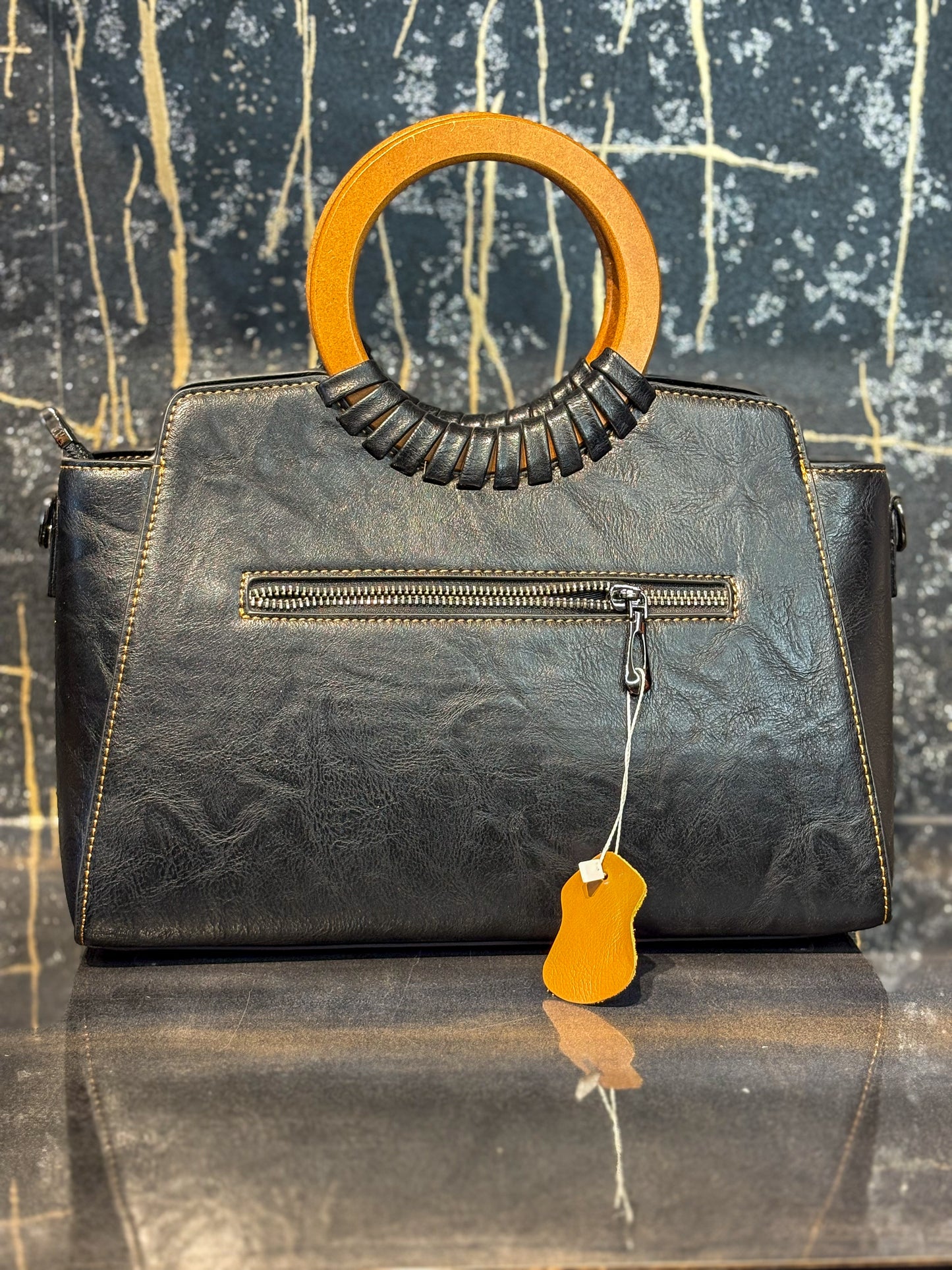 Black Wooden Luxe Handbag
