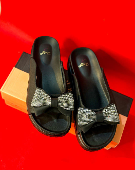Noir Bow Slides Black