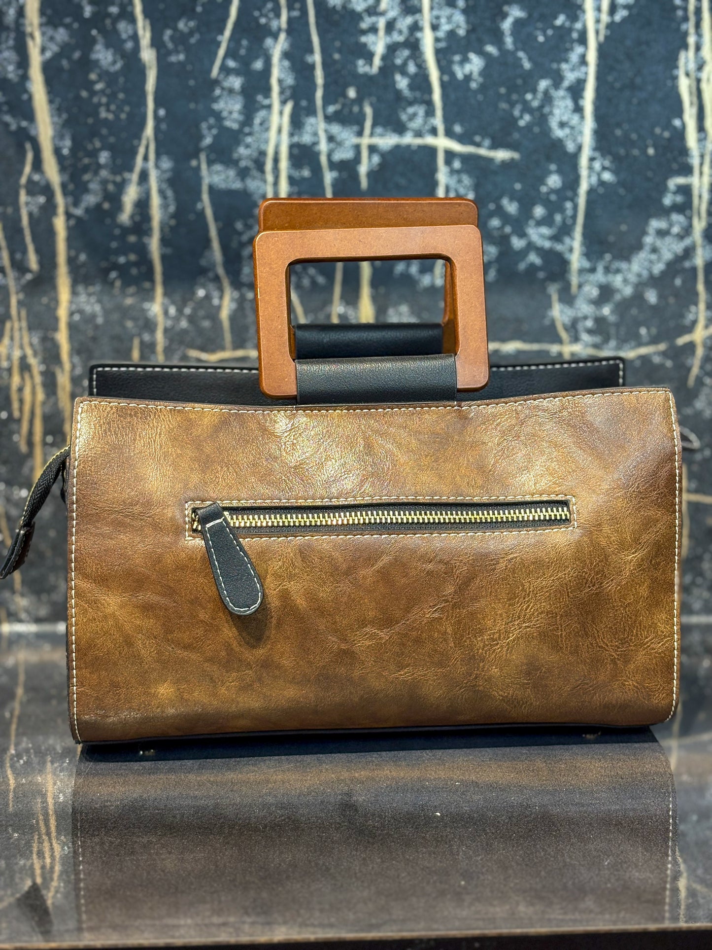 Tan Wooden Elegance Handbag