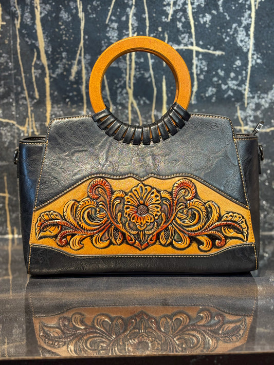 Black Wooden Luxe Handbag