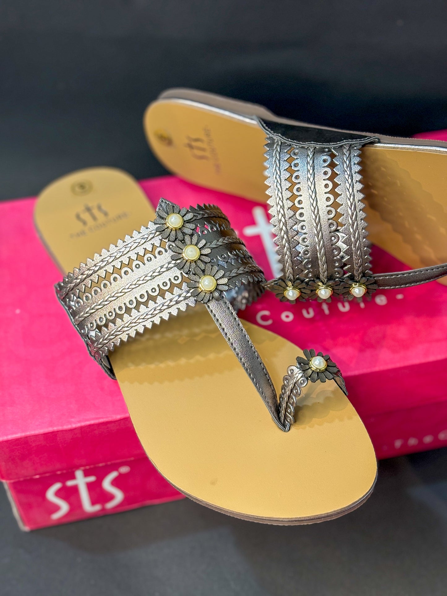 Gunmetal Kolhapuri Flats