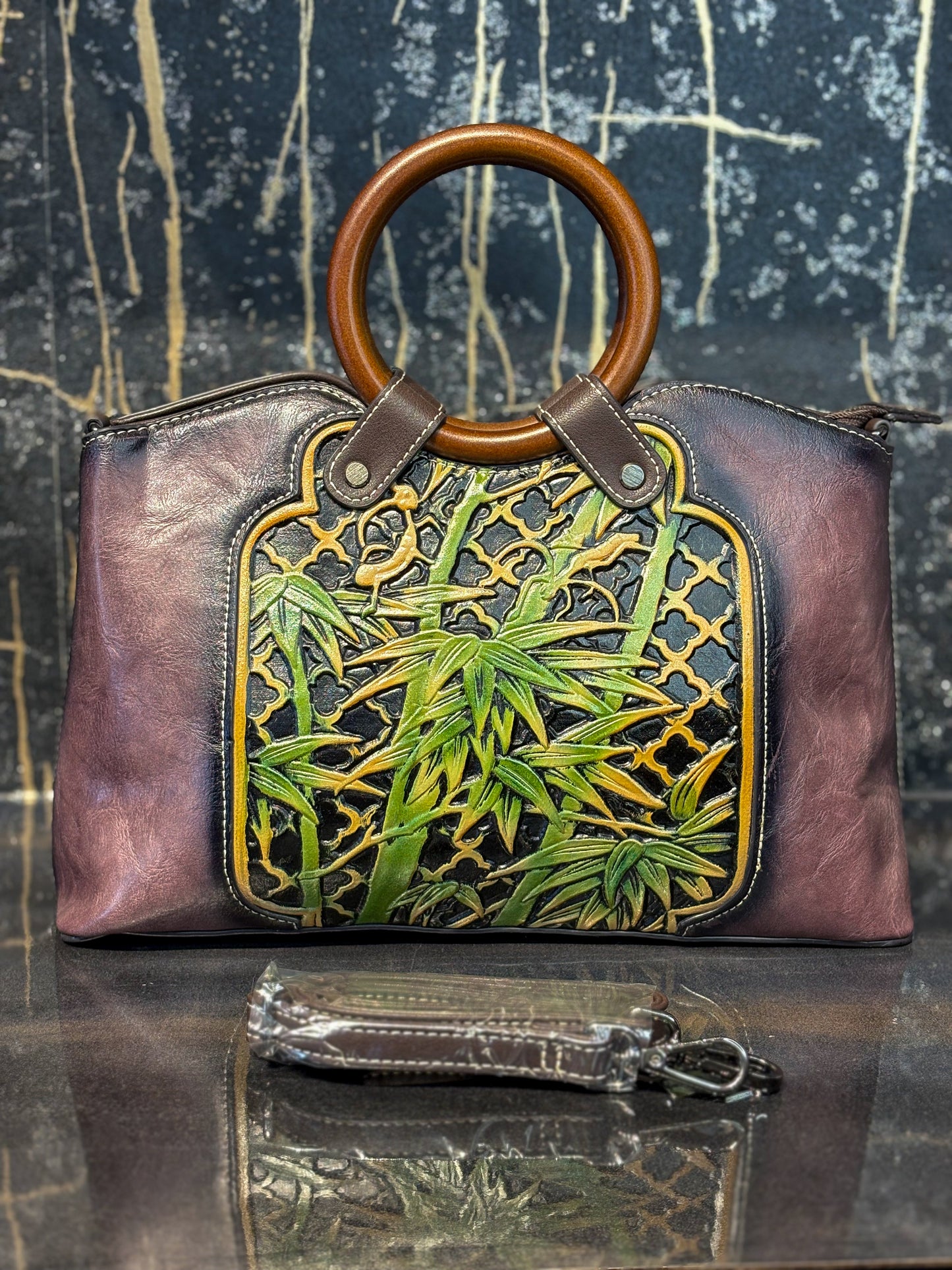 Burgundy Leaf Luxe Handbag