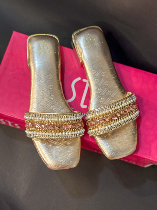 Rosegold Angootha Stone Flats