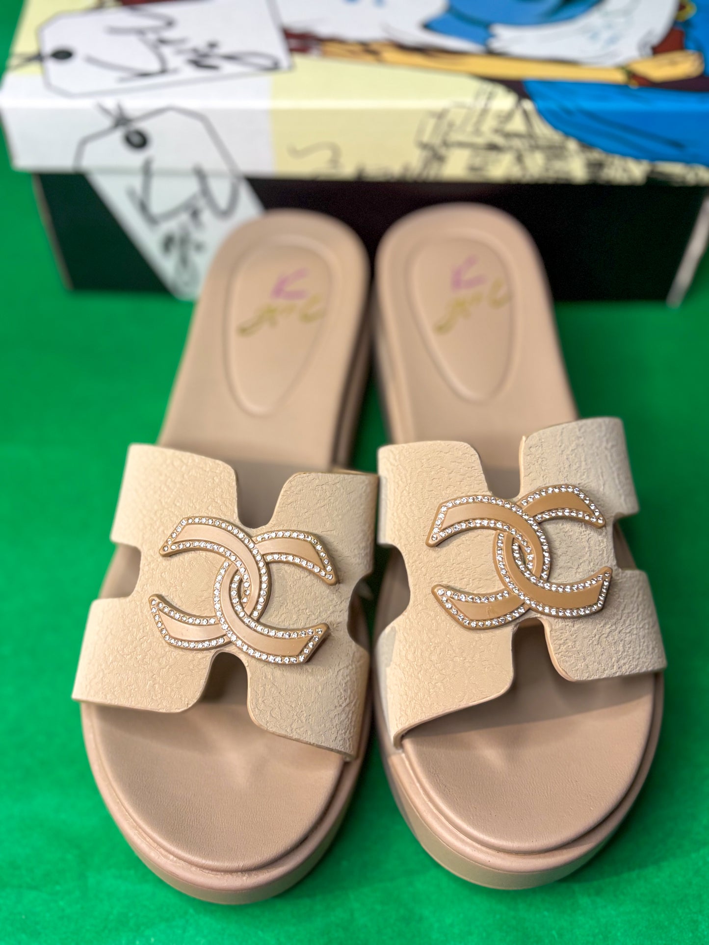 Black and Beige wedge Heel Sandals