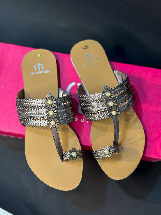 Gunmetal Kolhapuri Flats