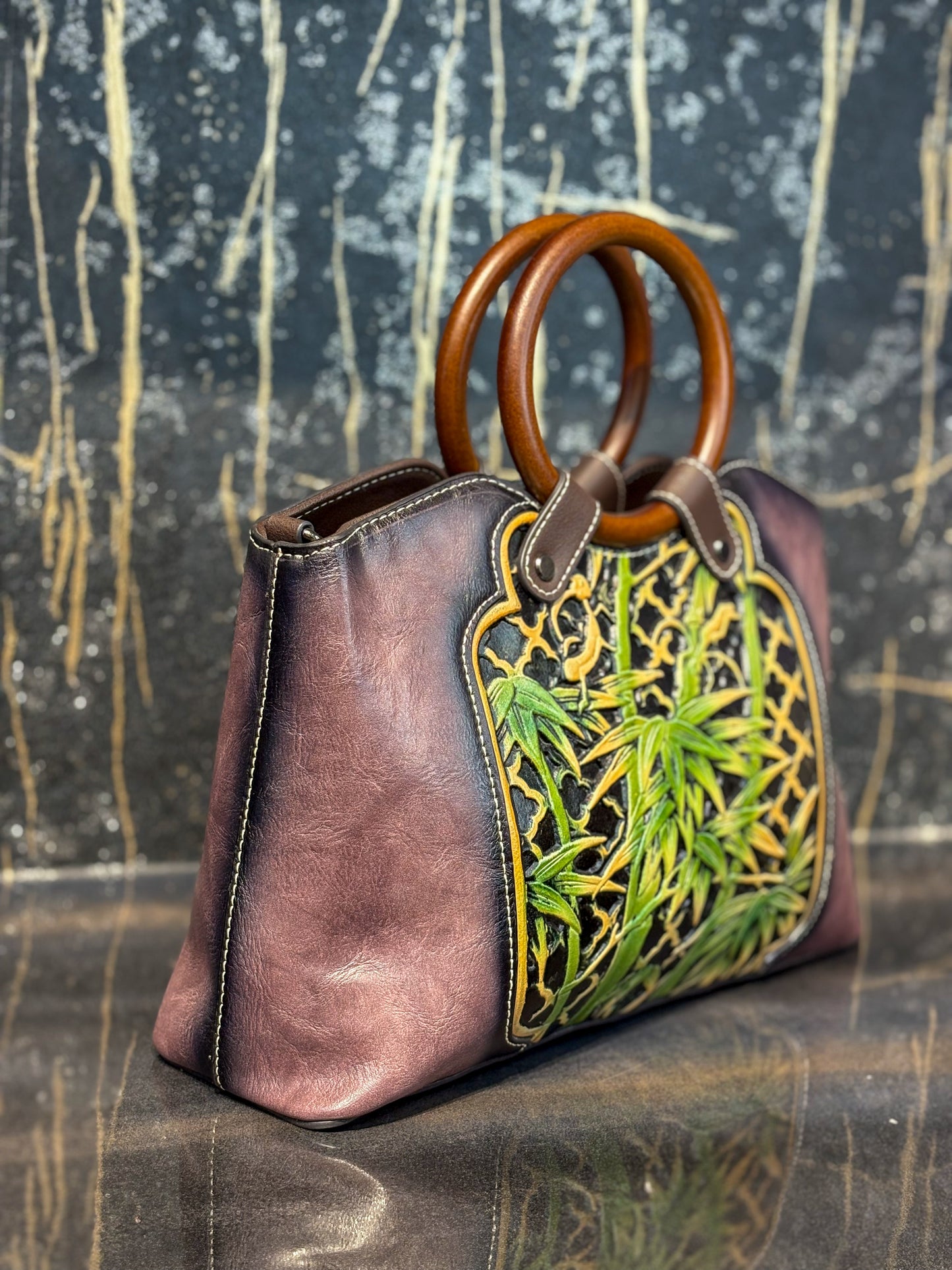 Burgundy Leaf Luxe Handbag