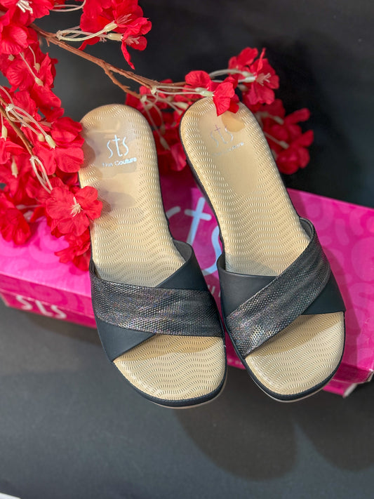 Black Comfort Wedge Slider