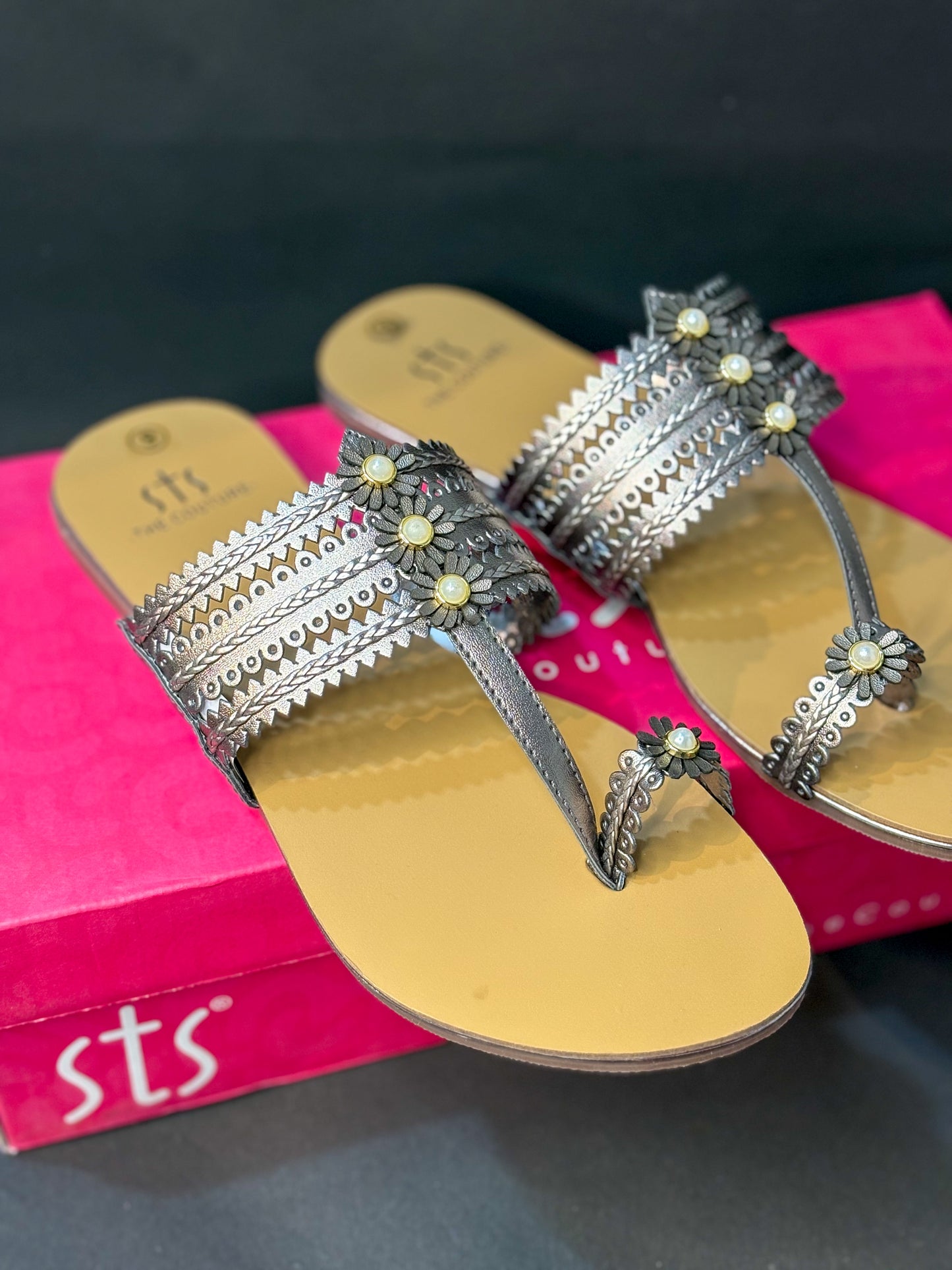 Gunmetal Kolhapuri Flats