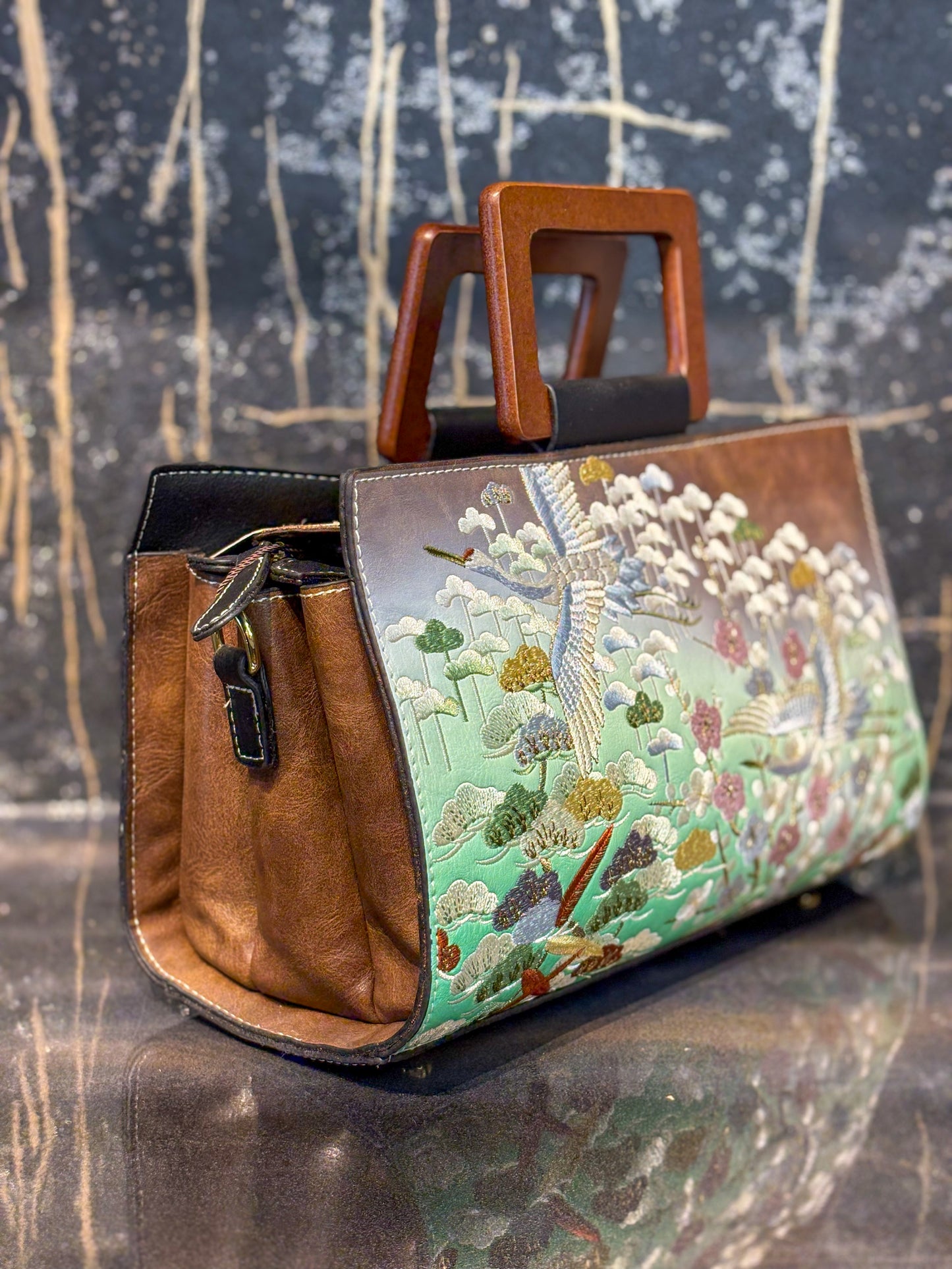 Tan Wooden Elegance Handbag