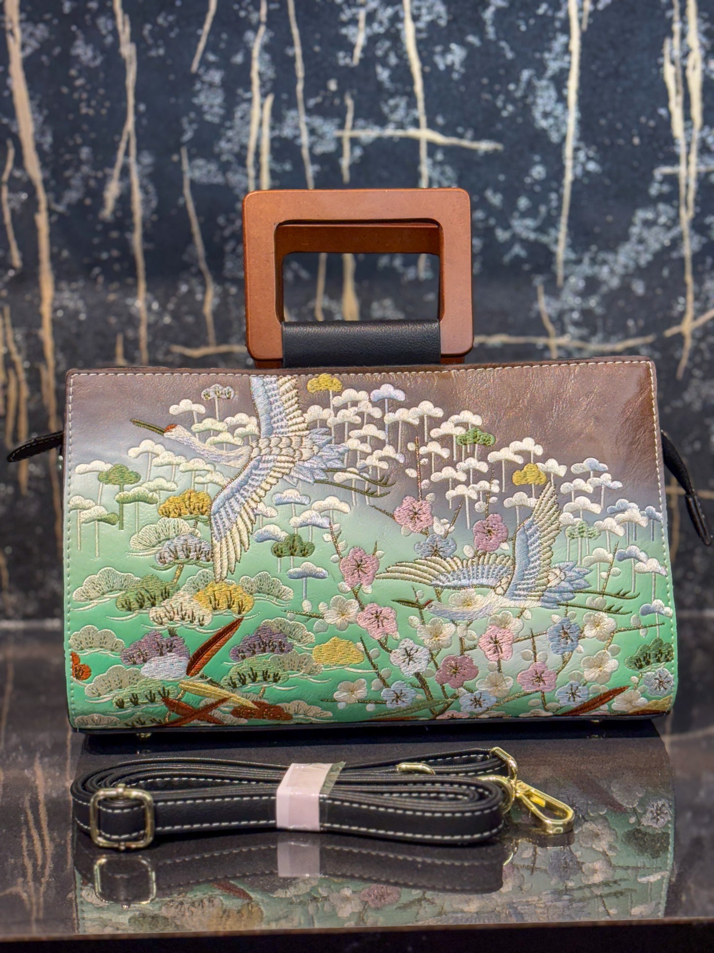Tan Wooden Elegance Handbag