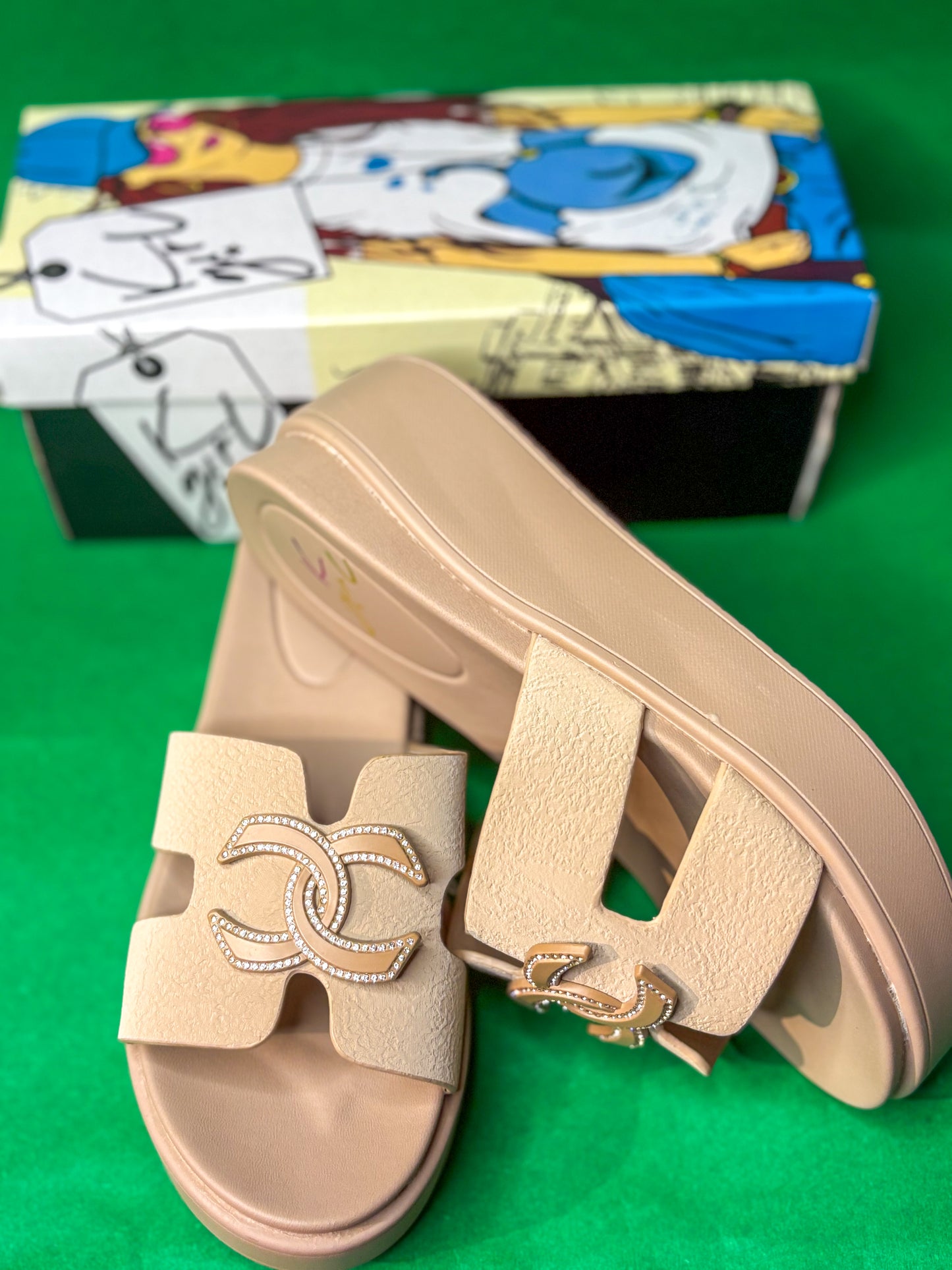 Black and Beige wedge Heel Sandals