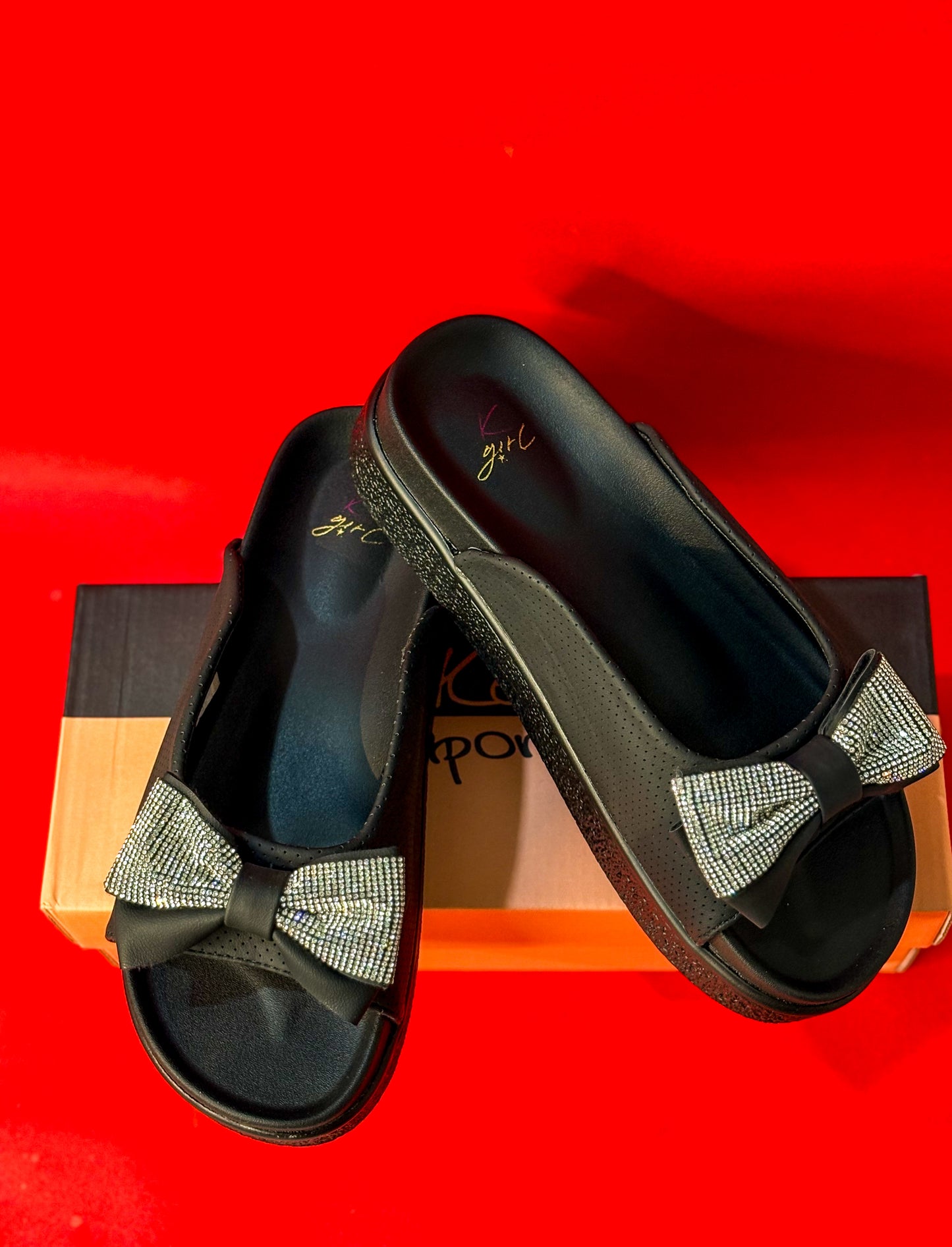 Noir Bow Slides Black