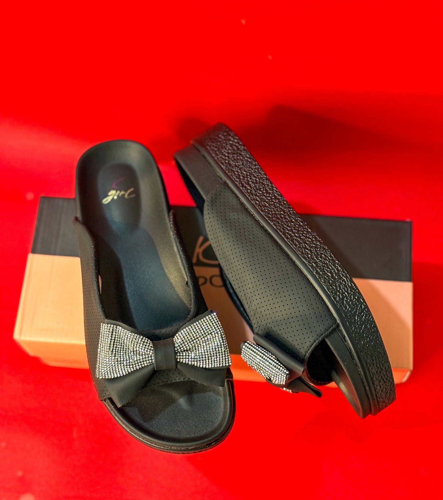 Noir Bow Slides Black