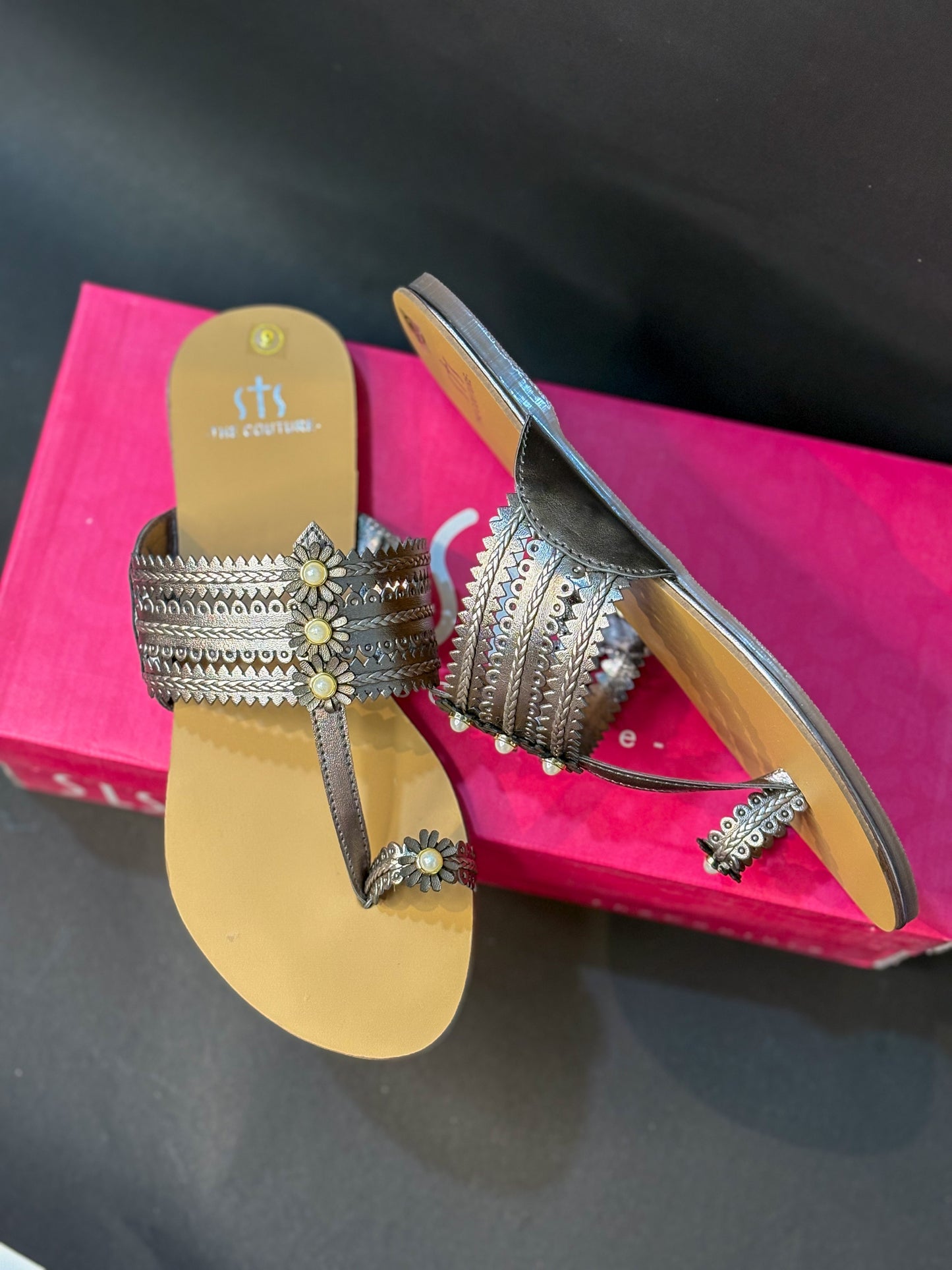 Gunmetal Kolhapuri Flats